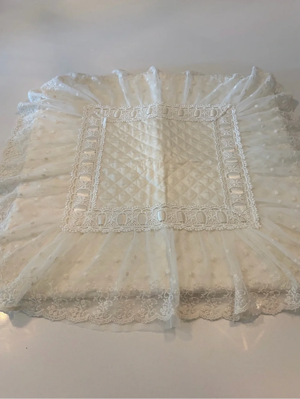 Handmade White Lace Quilted Throw Pillow Cover -  purchased in Positano, Italy